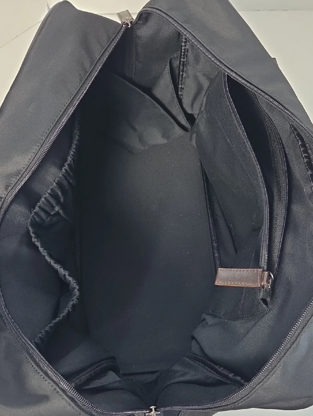 Kenneth Cole Black Nylon Weekender With Brown Leather Trim and Detachable Strap